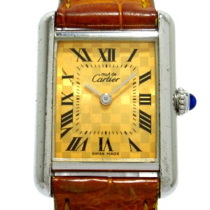 カルティエ Cartier 腕時計 マストタンクSM W1017654 レディース 925/文字盤ブロックチェック柄/クロコベルト オレンジ【中古】20231210