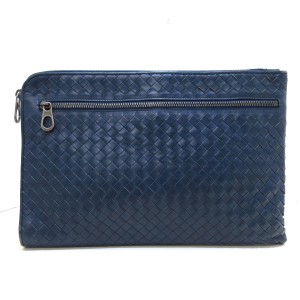 ボッテガヴェネタ BOTTEGA VENETA クラッチバッグ レディース イントレチャート ネイビー レザー【中古】20231209