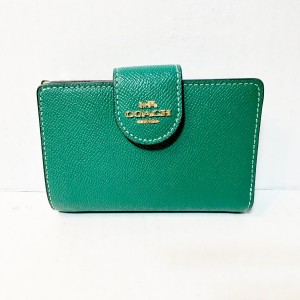 コーチ COACH 2つ折り財布 レディース - 6390 グリーン レザー【中古】20240111