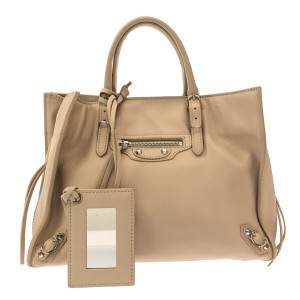 バレンシアガ BALENCIAGA トートバッグ レディース ペーパーA6 370926 ベージュ レザー【中古】20240427