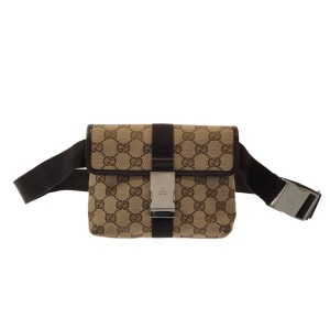 グッチ GUCCI ウエストポーチ レディース 美品 GG柄 131236 ベージュ×ダークブラウン ジャガード×レザー【中古】20240427