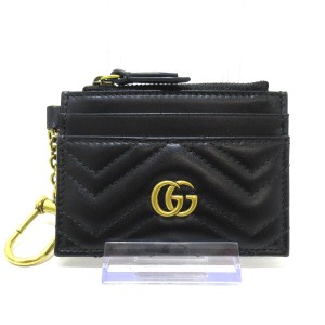 グッチ GUCCI コインケース レディース 美品 GGマーモント 627064 黒×ゴールド キーリング付き レザー×金属素材【中古】20231223