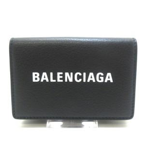 バレンシアガ BALENCIAGA 3つ折り財布 レディース 美品 エブリデイミニウォレット 505055 黒×白 レザー【中古】20231227