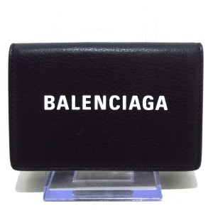 バレンシアガ BALENCIAGA 3つ折り財布 レディース 美品 エブリデイミニウォレット 505055 黒×白 レザー【中古】20240112