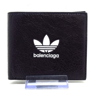 バレンシアガ BALENCIAGA 札入れ レディース 美品 - 721899 黒×白 アディダス レザー【中古】20240112