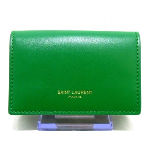 サンローランパリ SAINT LAURENT PARIS 3つ折り財布 レディース 美品 678272 グリーン レザー【中古】20240112