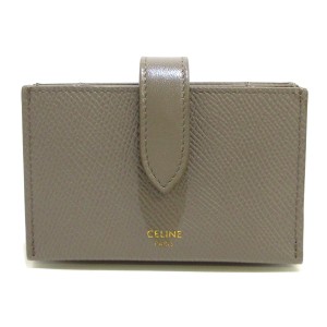 セリーヌ CELINE カードケース レディース 美品 ストラップアコーディオンカードホルダー グレージュ レザー【中古】20240121