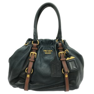 プラダ PRADA トートバッグ レディース - ダークネイビー×ダークブラウン 革タグ ディアスキン×レザー【中古】20231227