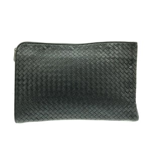 ボッテガヴェネタ BOTTEGA VENETA クラッチバッグ レディース イントレチャート 黒 レザー【中古】20231229