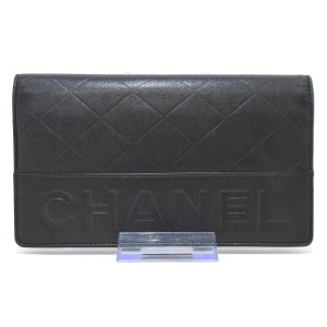 シャネル CHANEL 長財布 レディース - 黒 ロゴモチーフ レザー【中古】20240514