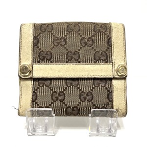 グッチ GUCCI 2つ折り財布 レディース - 154117 ブラウン×ダークブラウン×白 GG柄 ジャガード×レザー【中古】20240525