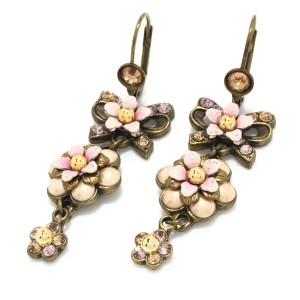 ミハエルネグリン Michal Negrin ピアス レディース 金属素材×ラインストーン ゴールド×ピンク×マルチ フラワー【中古】20240413