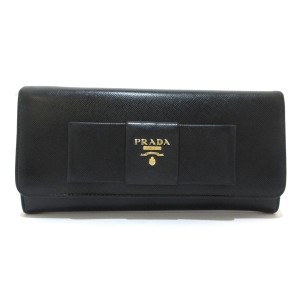 プラダ PRADA 長財布 レディース - 1M1132 黒 リボン サフィアーノレザー 【中古】20240408