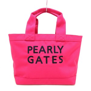 パーリーゲイツ PEARLY GATES ハンドバッグ レディース 美品 - ピンク×黒 刺繍 キャンバス【中古】20240504