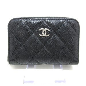 シャネル CHANEL コインケース レディース 美品 マトラッセ A69271 黒 シルバー金具/ラウンドファスナー キャビアスキン【中古】20240504