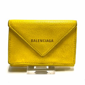 バレンシアガ BALENCIAGA 3つ折り財布 レディース ペーパーミニウォレット 391446 イエロー レザー【中古】20240423