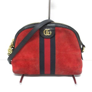 グッチ GUCCI ショルダーバッグ レディース GGマーモント 499621 レッド×黒 スエード×レザー【中古】20240506