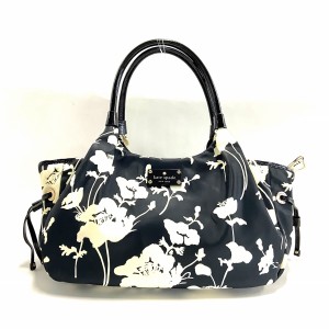 ケイトスペード Kate spade ハンドバッグ レディース - PXRU3340 黒×アイボリー 花柄 ナイロン×エナメル（レザー）【中古】20240429