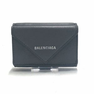 バレンシアガ BALENCIAGA 3つ折り財布 レディース ペーパーミニウォレット 391446 ダークグレー レザー【中古】20240422