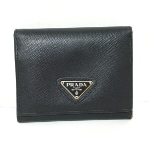 プラダ PRADA 2つ折り財布 レディース - 黒 レザー【中古】20240602