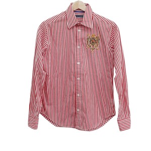 ラルフローレン RalphLauren 長袖シャツブラウス サイズ7 メンズ - 白×レッド ストライプ【中古】20240417