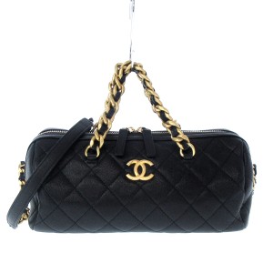 シャネル CHANEL ショルダーバッグ レディース マトラッセ 黒 チェーンショルダー/ゴールド金具 キャビアスキン【中古】20240605