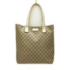 グッチ GUCCI トートバッグ レディース GGプラス・GGスプリーム 131220 ベージュ×ダークブラウン×アイボリー【中古】20240509