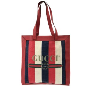 グッチ GUCCI トートバッグ レディース プリント ミディアム トートバッグ 523781 レッド×ネイビー×マルチ【中古】20240202