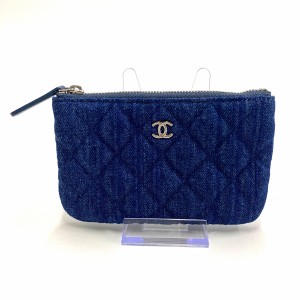 シャネル CHANEL ポーチ レディース 美品 マトラッセ,クラシックミニポーチ A82365 ネイビー シルバー金具 デニム【中古】20240611