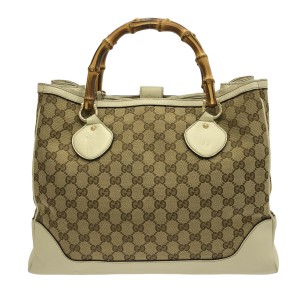 グッチ GUCCI トートバッグ レディース バンブー/GG柄 282317 ベージュ×ダークブラウン×白 ジャガード×レザー【中古】20240117