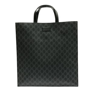 グッチ GUCCI トートバッグ レディース GGプラス・GGスプリーム 495559 黒×グレー PVC(塩化ビニール)×レザー【中古】20240117