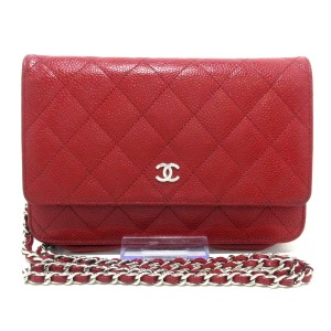 シャネル CHANEL 財布 レディース マトラッセ レッド チェーンウォレット/シルバー金具 キャビアスキン【中古】20240115