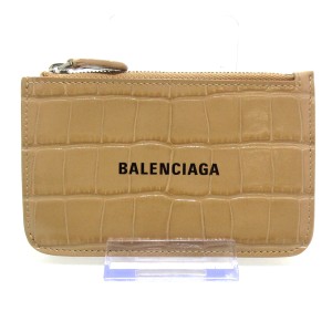 バレンシアガ BALENCIAGA コインケース レディース 美品 - 637130 ベージュ×黒 型押し加工/カードケース付き レザー【中古】20240123