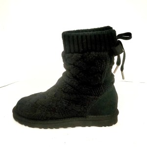 アグ UGG ショートブーツ 22 レディース - 1008840 黒 ニット/リボン ウール×ムートン【中古】20240112