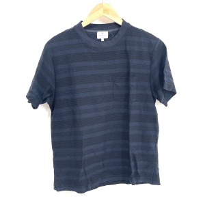 ランバンオンブルー LANVIN en Bleu 半袖Tシャツ サイズ48 XL メンズ 美品 ダークネイビー×黒 ストライプ【中古】20240511