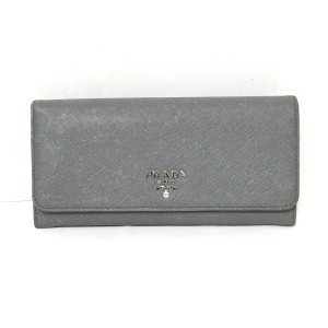 プラダ PRADA 長財布 レディース - 1MH132 グレー レザー【中古】20240423