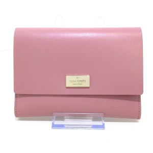 ケイトスペード Kate spade 2つ折り財布 レディース 美品 ピンク×ボルドー レザー【中古】20240519