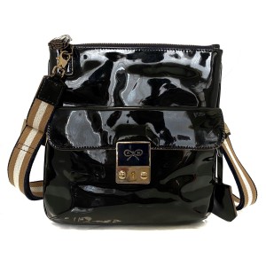 アニヤハインドマーチ Anya Hindmarch ショルダーバッグ レディース - 黒×ゴールド エナメル（レザー）【中古】20240526