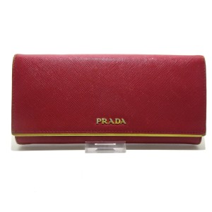 プラダ PRADA 長財布 レディース - レッド×ゴールド サフィアーノレザー【中古】20240501