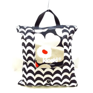 マリメッコ marimekko リュックサック レディース 美品 黒×白×ベージュ Kioski/ウニッコ柄 ナイロン【中古】20240620