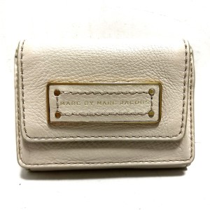 マークバイマークジェイコブス MARC BY MARC JACOBS Wホック財布 レディース ベージュ ロゴプレート レザー【中古】20240428