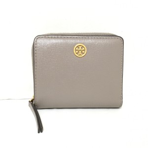 トリーバーチ TORY BURCH 2つ折り財布 レディース グレージュ レザー【中古】20240423