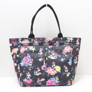 レスポートサック LESPORTSAC ハンドバッグ レディース - 黒×マルチ 花柄/ミニーマウス/Disneyコラボ レスポナイロン【中古】20240514