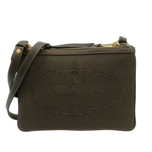 プラダ PRADA ショルダーバッグ レディース ロゴジャガード ダークブラウン 革タグ ナイロンジャガード×レザー【中古】20240202