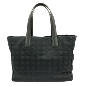 シャネル CHANEL トートバッグ レディース 美品 ニュートラベルライントートMM 黒 ナイロンジャガード×レザー【中古】20240202