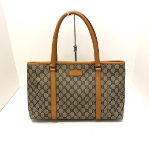 グッチ GUCCI トートバッグ レディース GGプラス・GGスプリーム 114595 ベージュ×ダークブラウン×オレンジ【中古】20240209