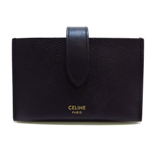 セリーヌ CELINE カードケース レディース 美品 ストラップアコーディオンカードホルダー 10B693BFP.38NO 黒 レザー【中古】20240212