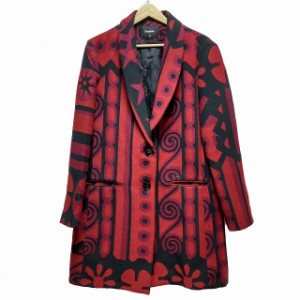 デシグアル Desigual コート サイズ46 XL レディース - レッド×黒×マルチ 長袖/秋/冬【中古】20240409