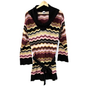 ミッソーニ MISSONI ワンピース サイズ38 S レディース 美品 - 黒×ボルドー×マルチ 長袖/ミニ/ニット/ボーダー【中古】20240314