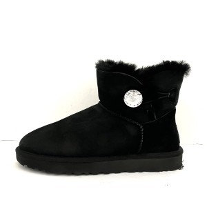 アグ UGG ショートブーツ 25 レディース ミニベイリーボタンブリング 1016554 黒 ムートン【中古】20240312